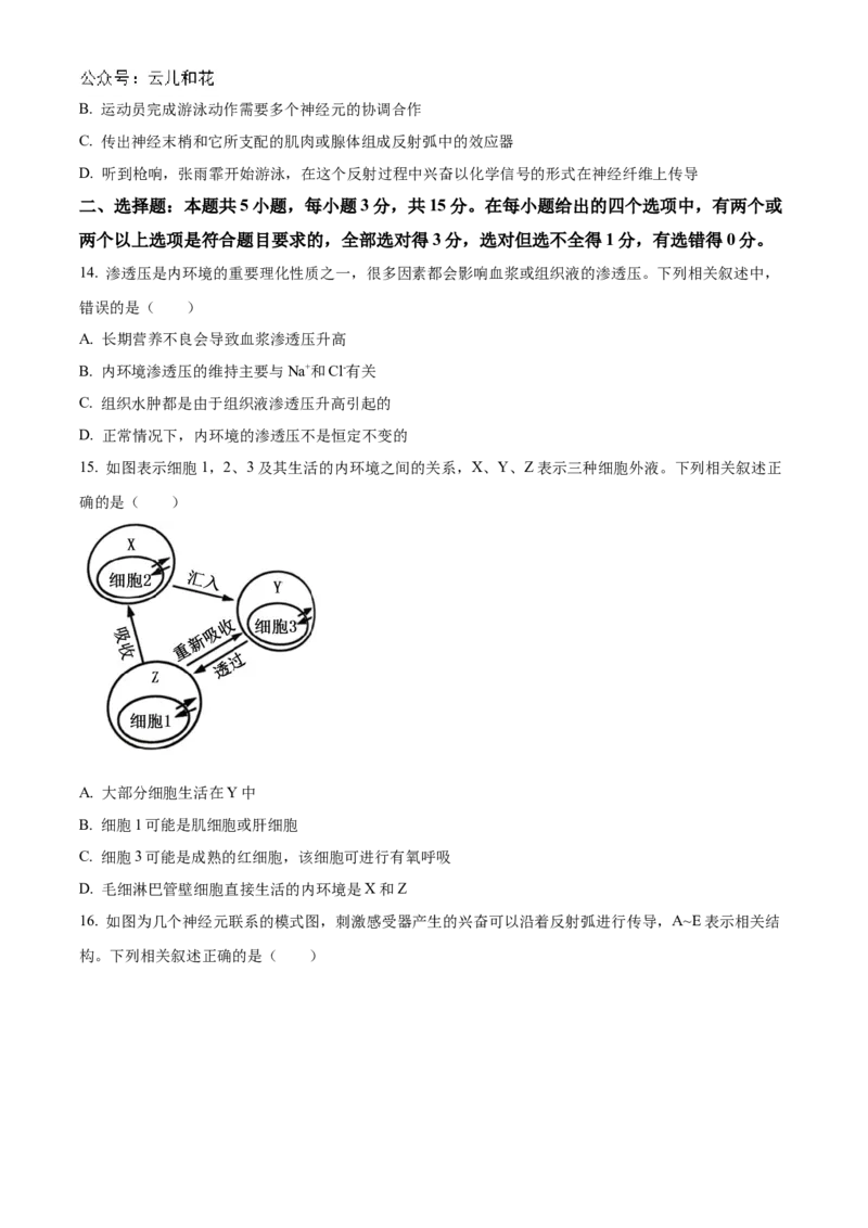 山西省大同市2024-2025学年高二上学期10月联考试题生物Word版含答案_2024-2025高二（7-7月题库）_2024年10月试卷_1026山西省大同市2024-2025学年高二上学期10月联考