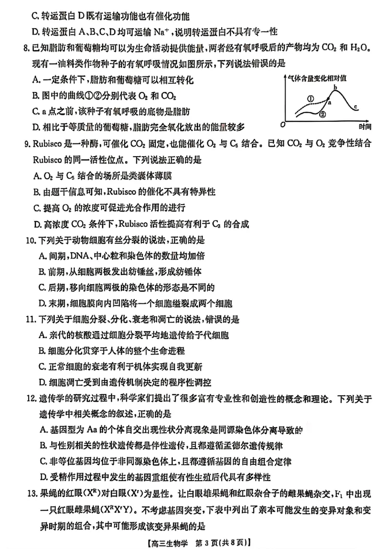 河北省2024-2025学年高三年级上学期9月份考试生物试题_2024-2025高三（6-6月题库）_2024年09月试卷_09282024-2025学年河北省金太阳高三年级上学期9月份考试（25-35C）