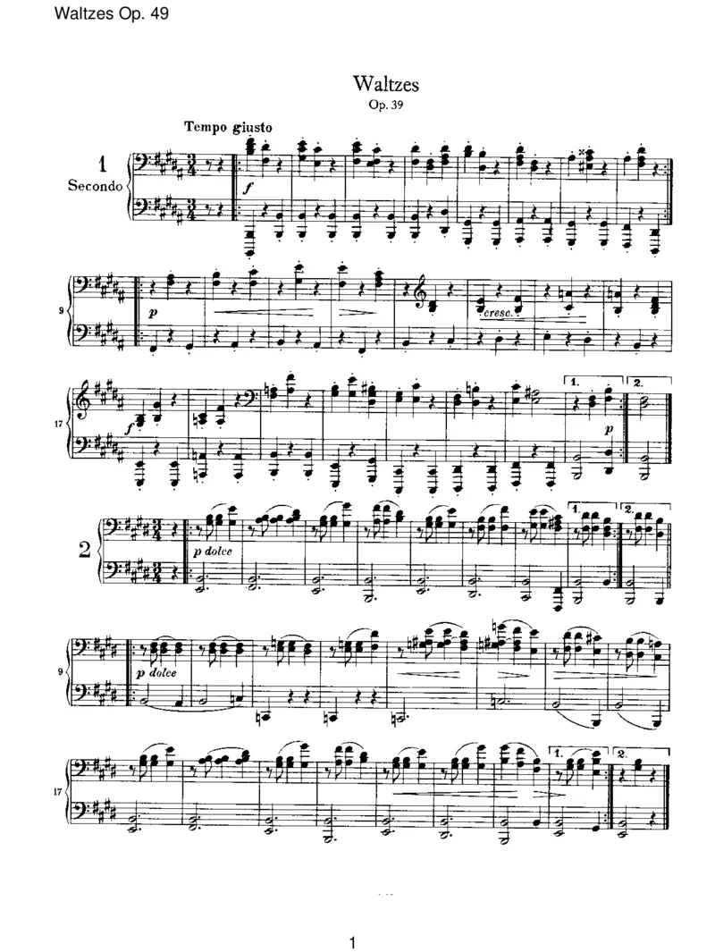 WaltzesOp.39_一万首著名钢琴曲谱哈农贝多芬合集视频教学电子版高清无水印可打印_1古典钢琴知名音乐家谱_勃拉姆斯钢琴谱全集_VI.PianoWorksforFourHands