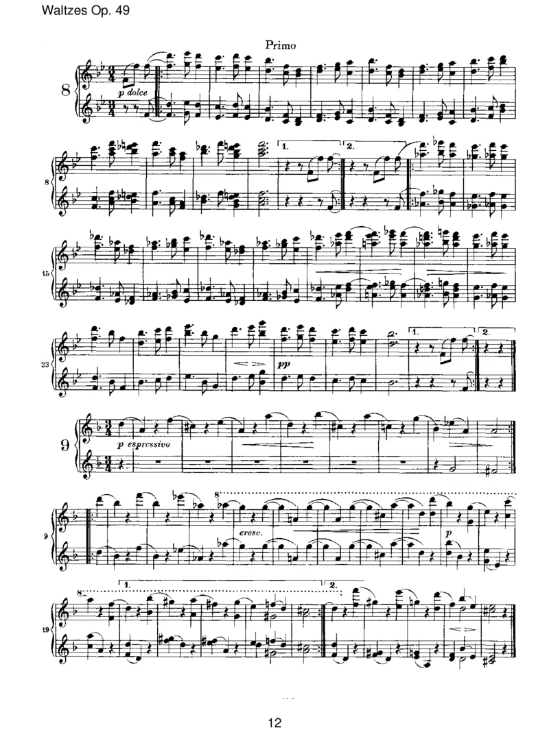 WaltzesOp.39_一万首著名钢琴曲谱哈农贝多芬合集视频教学电子版高清无水印可打印_1古典钢琴知名音乐家谱_勃拉姆斯钢琴谱全集_VI.PianoWorksforFourHands