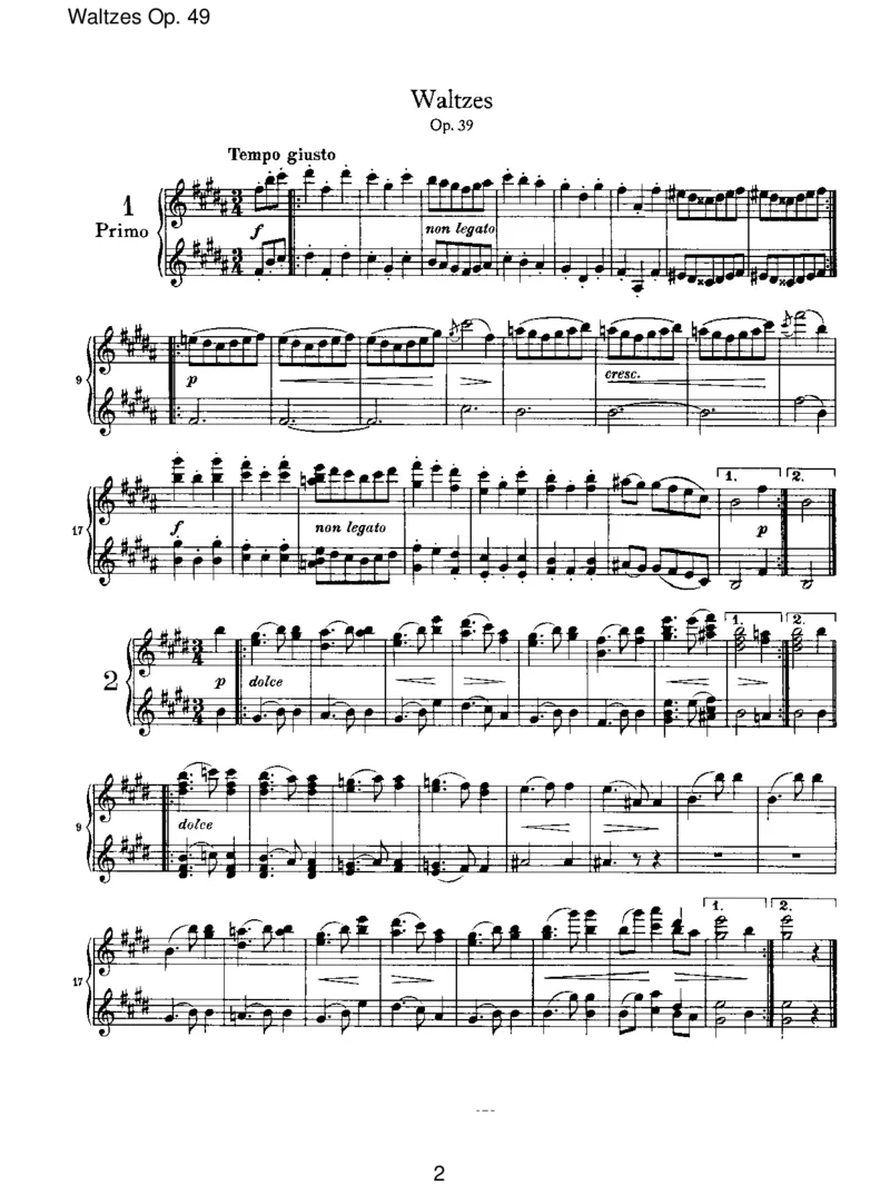 WaltzesOp.39_一万首著名钢琴曲谱哈农贝多芬合集视频教学电子版高清无水印可打印_1古典钢琴知名音乐家谱_勃拉姆斯钢琴谱全集_VI.PianoWorksforFourHands