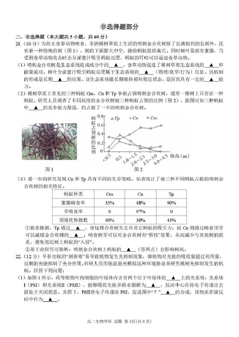 浙江省浙东北县域名校发展联盟2024-2025学年高二下学期4月期中生物试题_2024-2025高二（7-7月题库）_2025年05月试卷_浙江省浙东北县域名校发展联盟2024-2025学年高二下学期4月期中生物试题