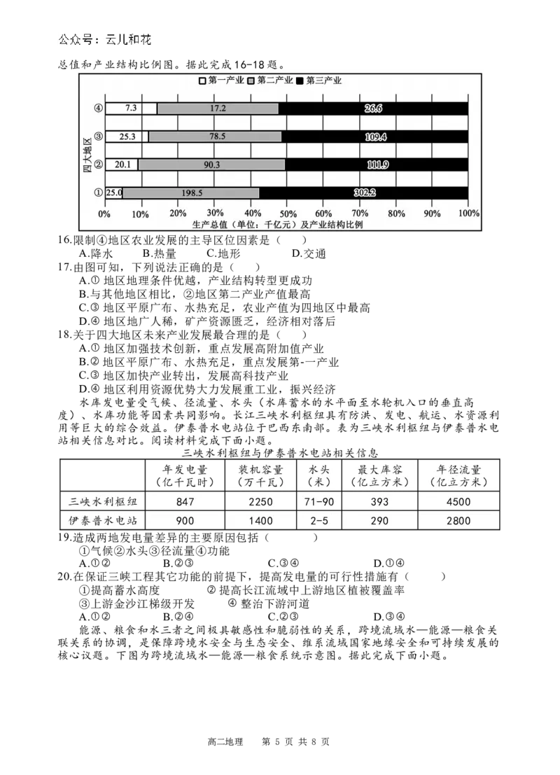 地理试题_2024-2025高二（7-7月题库）_2024年07月试卷_0702四川省遂宁市射洪中学2023-2024学年高二下学期期末模拟