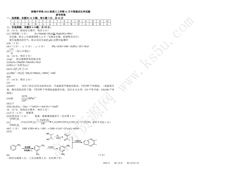 四川省成都市树德中学2024-2025学年高三上学期期中考试化学试题扫描版含答案_2024-2025高三（6-6月题库）_2024年11月试卷_1109四川省成都市树德中学2024-2025学年高三上学期期中考试