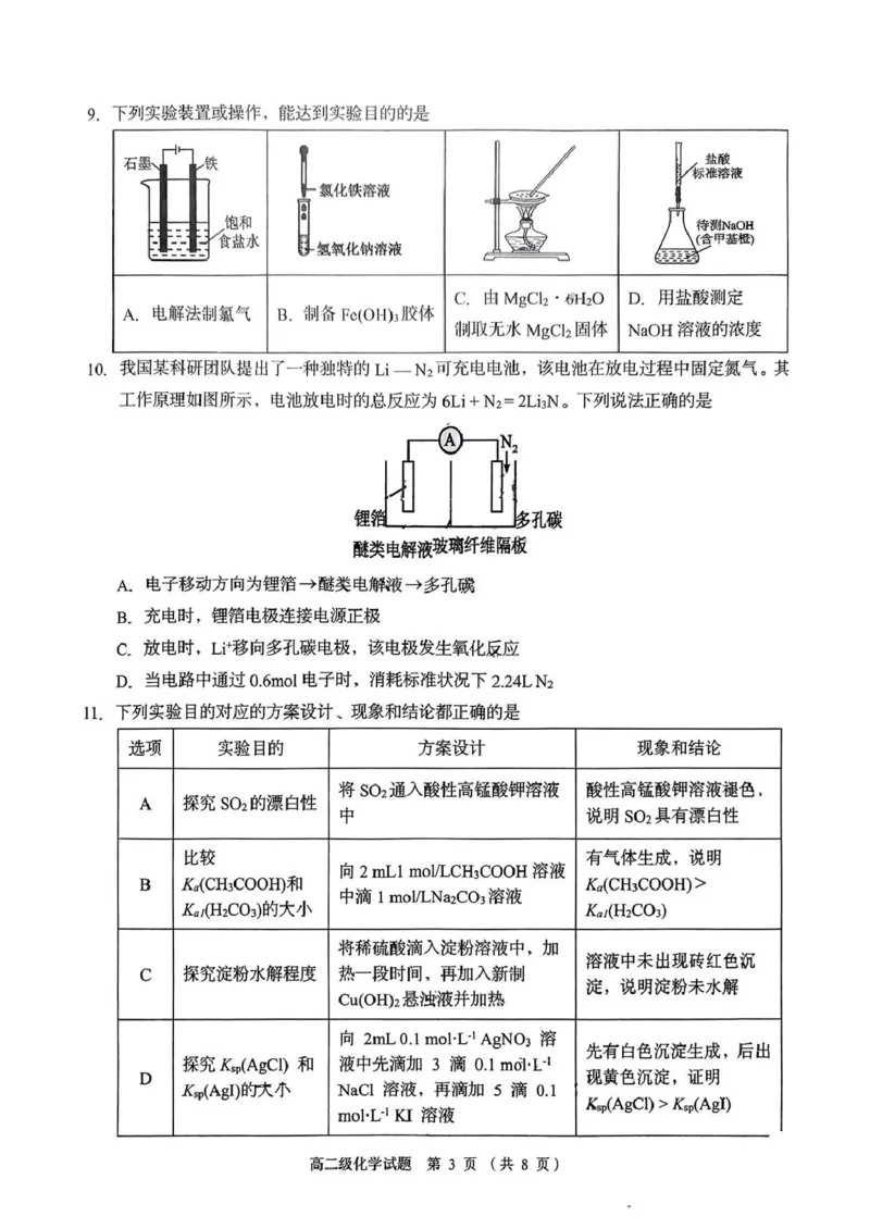 广东省潮州市2024-2025学年高二上学期期末教学质量检测化学试题（PDF版，无答案）_2024-2025高二（7-7月题库）_2025年03月试卷_0309广东省潮州市2024-2025学年高二上学期1月期末考试