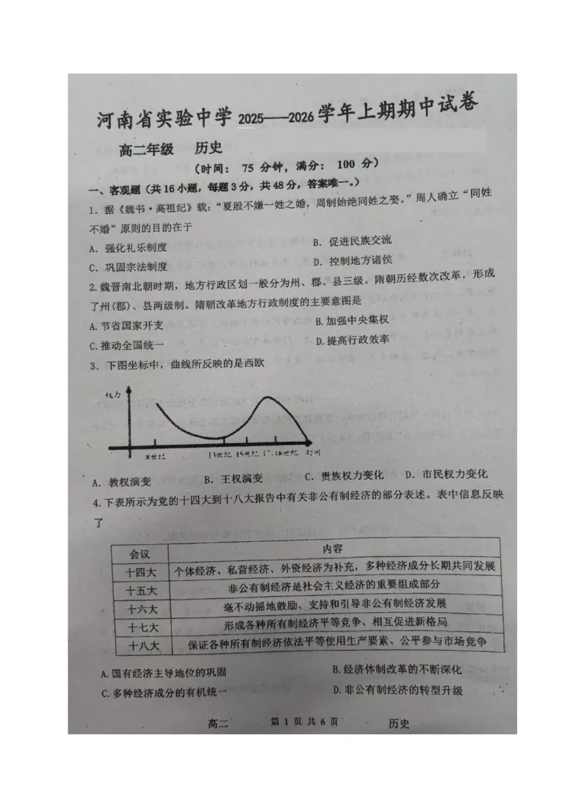 历史(1)_251216河南省实验中学2025-2026学年高二上学期期中考试（全）_河南省实验中学2025-2026学年高二上学期期中考试历史试题含答案