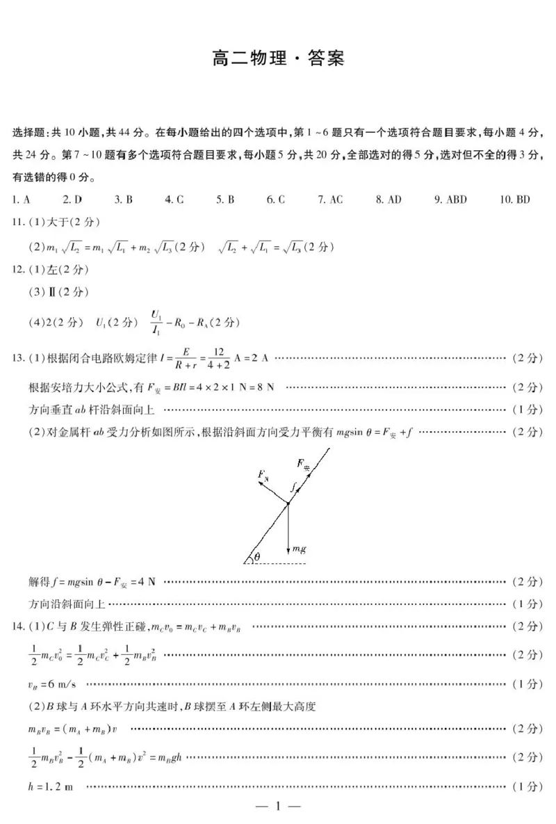 湖南省示范性高中高二2月联考物理物理湖南高二答案_2024-2025高二（7-7月题库）_2025年03月试卷_0313湖南省示范性高中2024-2025学年高二下学期2月联考