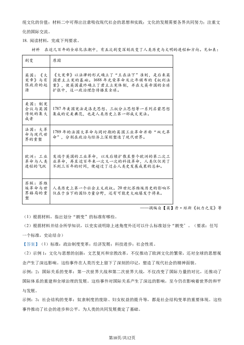 精品解析：2024届安徽省滁州市高三下学期第二次教学质量监测历史试题（解析版）_2024年4月_01按日期_21号_2024届安徽省蚌埠四模（滁州二模）