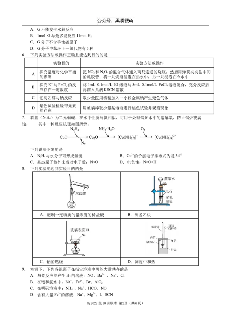 化学试题_2024-2025高三（6-6月题库）_2024年10月试卷_1017四川省绵阳市南山中学集团学校2024-2025学年高三上学期10月联考