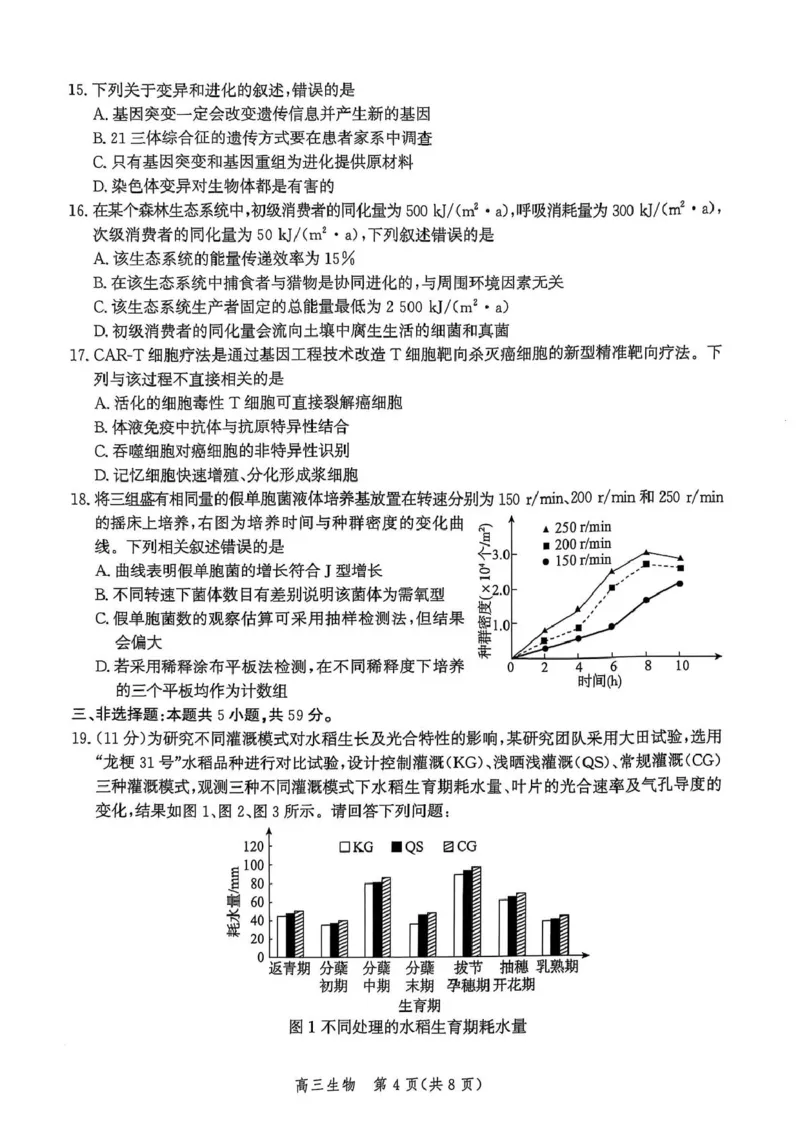 河北省邯郸市2025届高三下学期4月第四次调研监测试题生物+答案_2024-2026高三（6-6月题库）_2025年04月试卷_0429河北省邯郸市2025届高三年级第四次调研监测（全科）