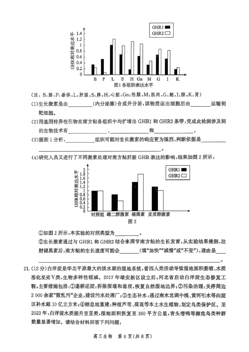 河北省邯郸市2025届高三下学期4月第四次调研监测试题生物+答案_2024-2026高三（6-6月题库）_2025年04月试卷_0429河北省邯郸市2025届高三年级第四次调研监测（全科）
