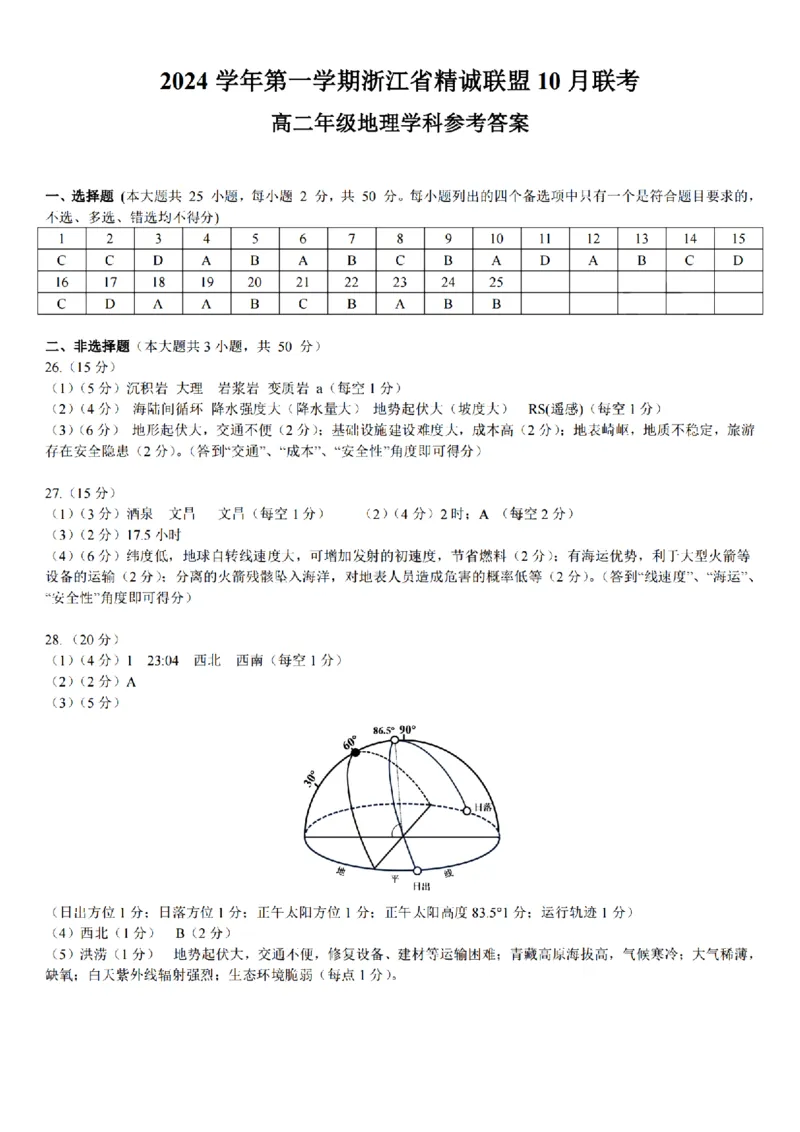 地理-浙江省精诚联盟2024学年高二第一学期10月联考_2024-2025高二（7-7月题库）_2024年10月试卷_1022浙江省精诚联盟2024学年高二第一学期10月联考