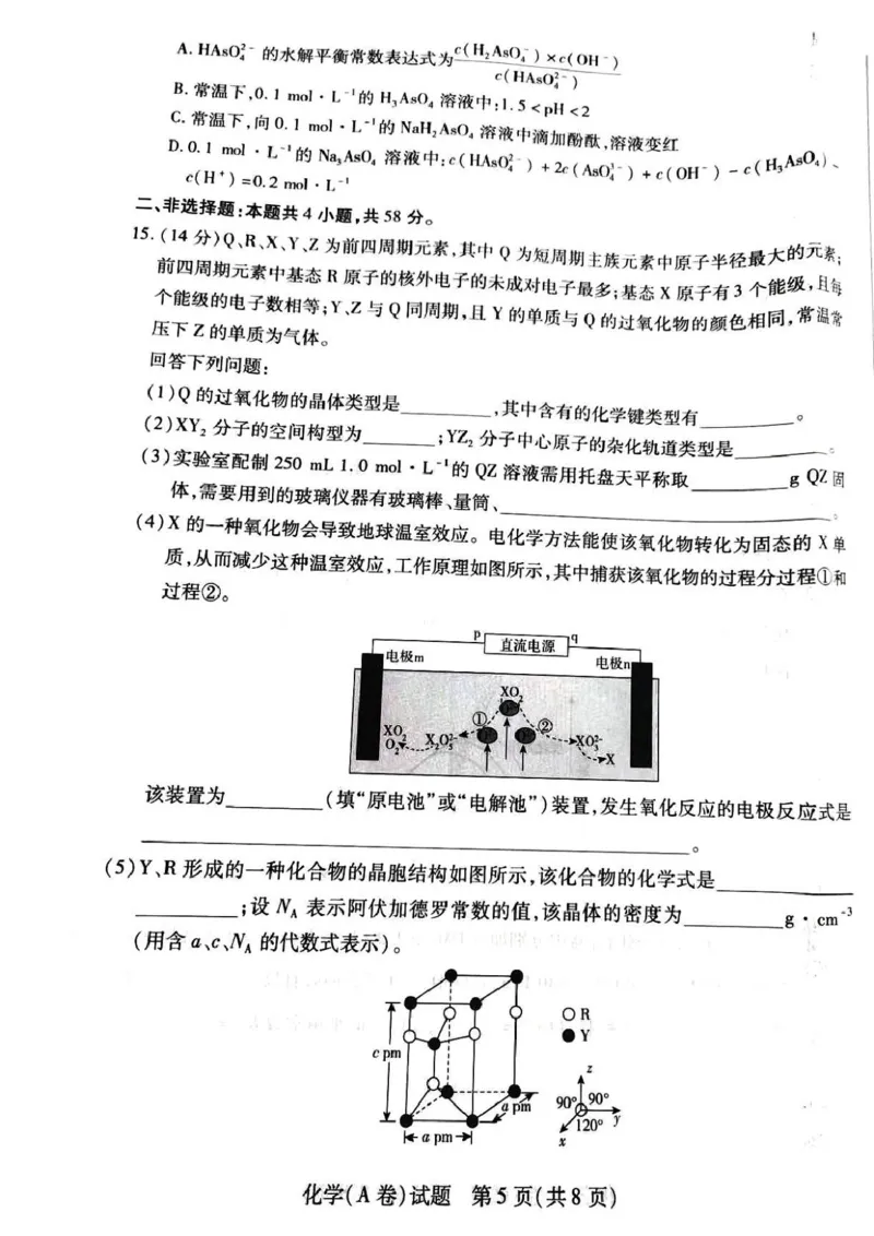 河南天一大联考2024-2025学年高三上学期毕业班阶段性测试(四)化学试题（无答案）_2024-2025高三（6-6月题库）_2024年12月试卷