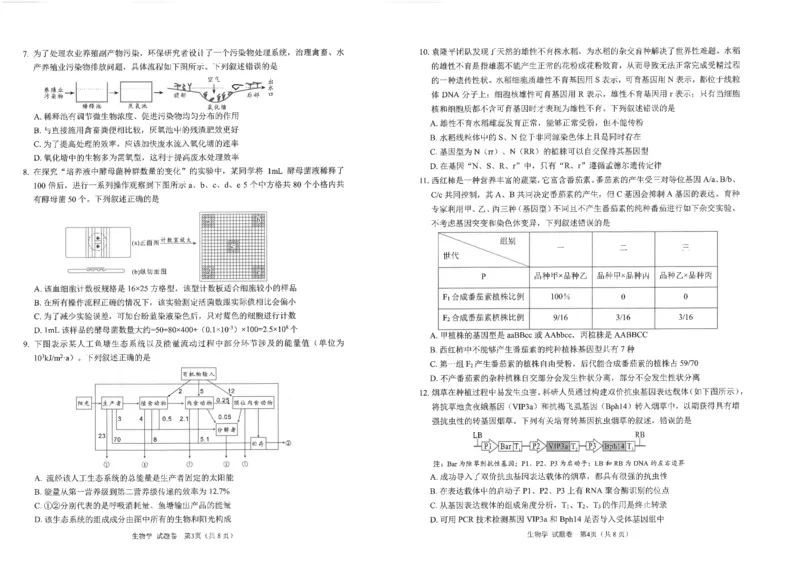 四川省元三维大联考&middot;高2022级第三次诊断性测试生物_2024-2026高三（6-6月题库）_2025年04月试卷_0422四川省绵阳市高中2022级第三次诊断性考试（A卷+元三维大联考B卷）（全科）