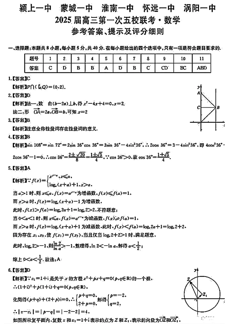 安徽省2025届高三第一次五校联考数学_2024-2025高三（6-6月题库）_2024年11月试卷_1118安徽省2025届高三第一次五校联考（全科）_安徽省2025届高三第一次五校联考数学