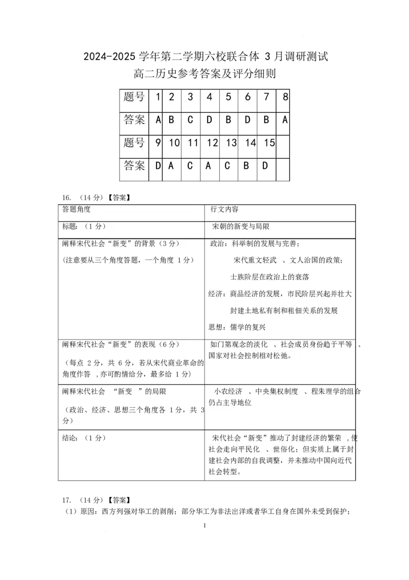 江苏省南京市六校联合体2024-2025学年高二下学期3月调研测试历史Word版含答案_2024-2025高二（7-7月题库）_2025年04月试卷(1)_0405江苏省南京市六校联合体2024-2025学年高二下学期3月调研测试