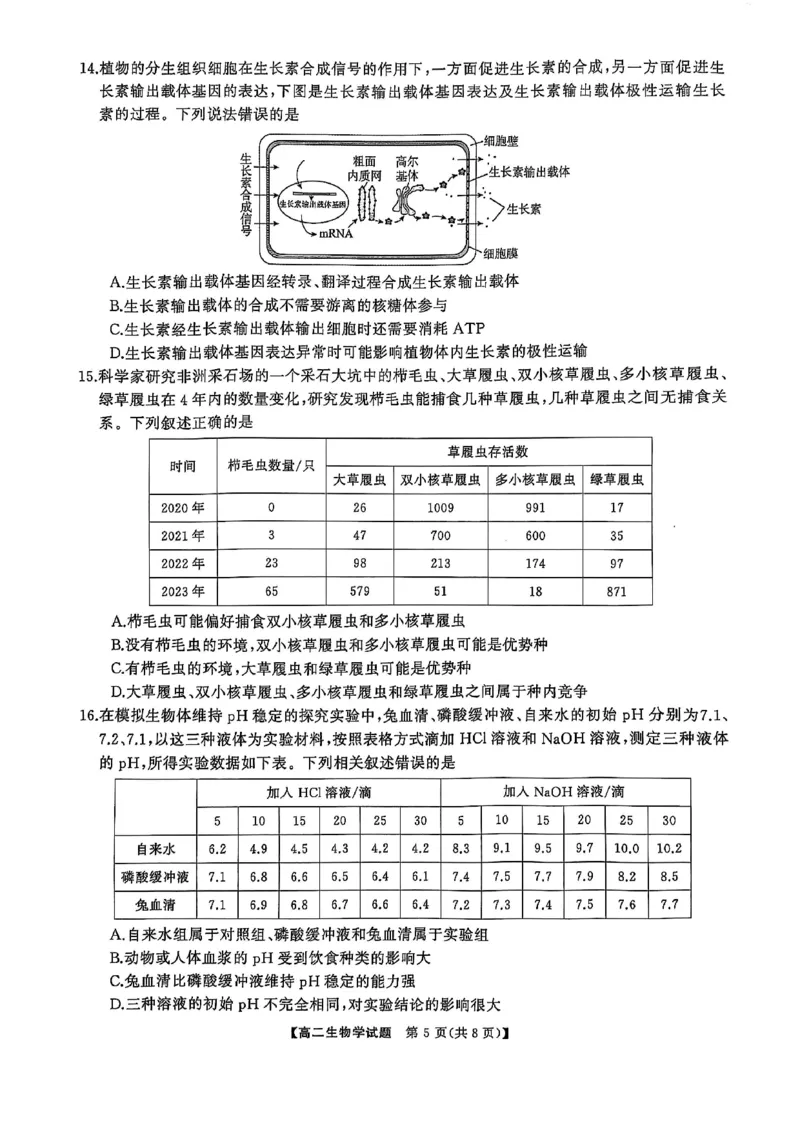 湖南省怀化市2024-2025学年高二上学期1月期末质量检测生物试卷（图片版，含解析）_2024-2025高二（7-7月题库）_2025年02月试卷_0210湖南省怀化市2024-2025学年高二上学期1月期末考试