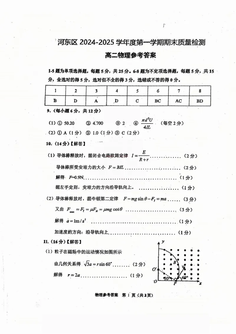 天津市河东区2024-2025学年高二上学期1月期末考试物理PDF版含答案_2024-2025高二（7-7月题库）_2025年02月试卷_0206天津市河东区2024-2025学年高二上学期1月期末考试