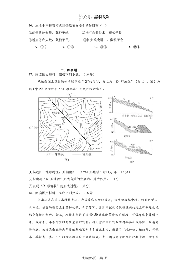 四川省眉山市区县高中学校2024-2025学年高三上学期一诊模拟联考地理试题（含答案）_2024-2025高三（6-6月题库）_2024年12月试卷