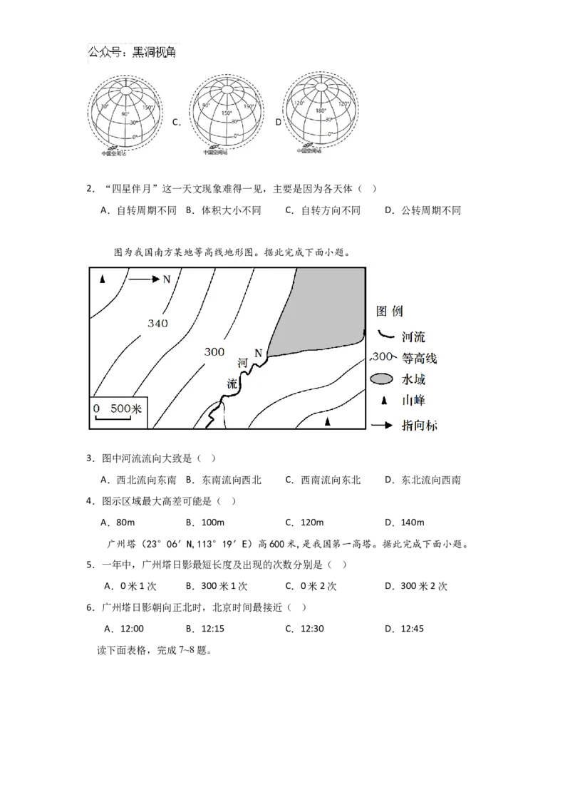 广东省深圳市高级中学2024-2025学年高三上学期10月第一次诊断测试地理Word版含解析_2024-2025高三（6-6月题库）_2024年10月试卷