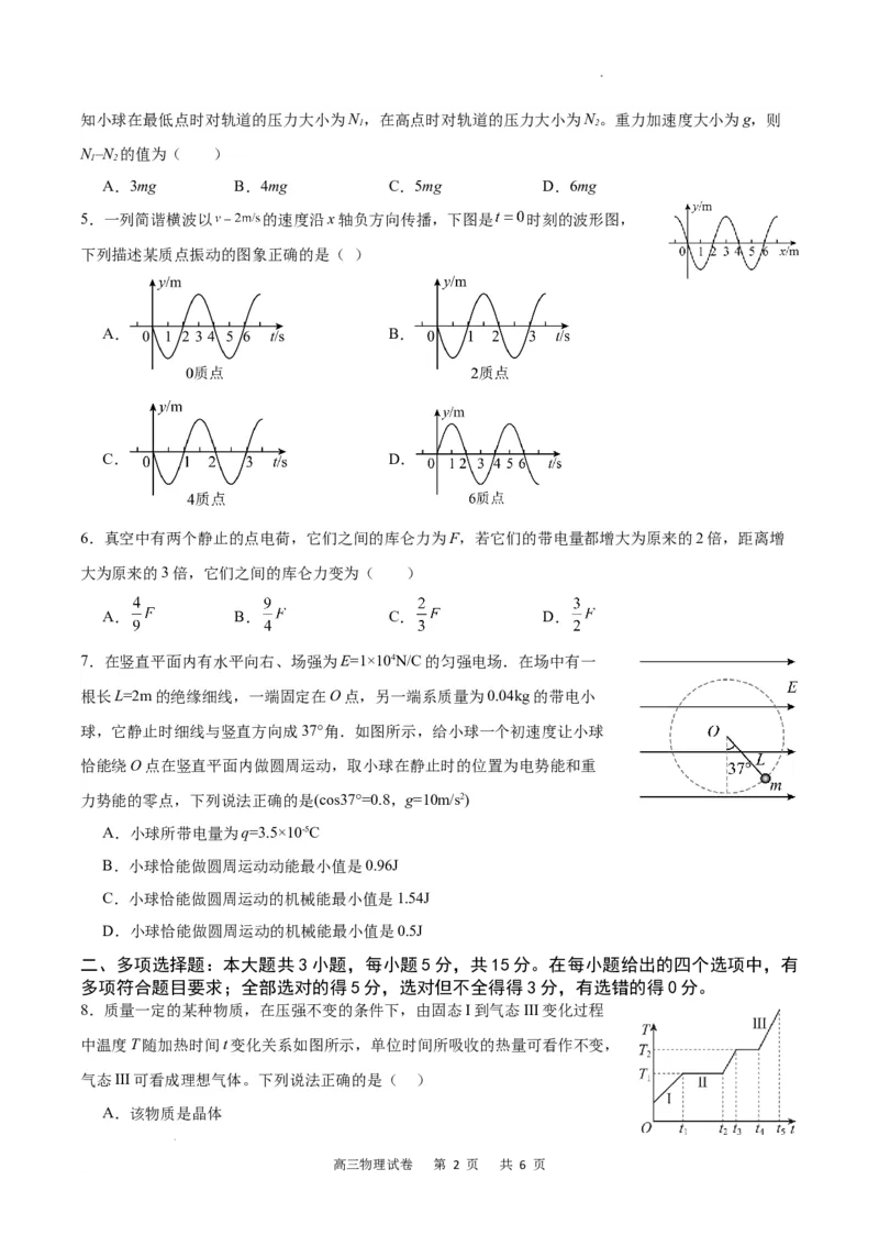 物理试卷_2024年3月_013月合集_2024届重庆市缙云教育联盟高三下学期3月月考_重庆市缙云教育联盟2023-2024学年高三下学期3月月考试题物理