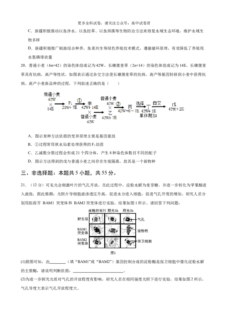 生物（九省联考考后提升卷，黑龙江、吉林）（原卷版）_2024年4月_其他_2024年1月新&ldquo;九省联考&rdquo;考后提升卷（原卷+解析）_2024年1月&ldquo;九省联考&rdquo;生物真题完全解读与考后提升
