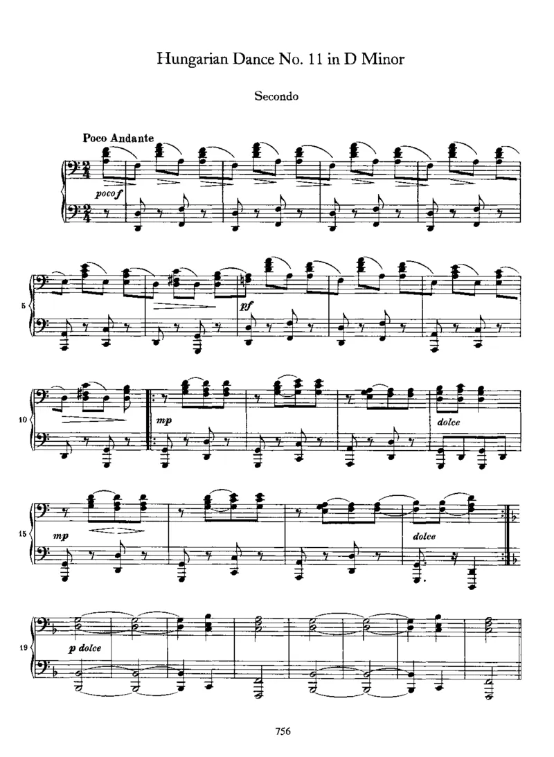 HungarianDanceNo11ind_一万首著名钢琴曲谱哈农贝多芬合集视频教学电子版高清无水印可打印_1古典钢琴知名音乐家谱_勃拉姆斯钢琴谱全集_匈牙利舞曲四手联弹版