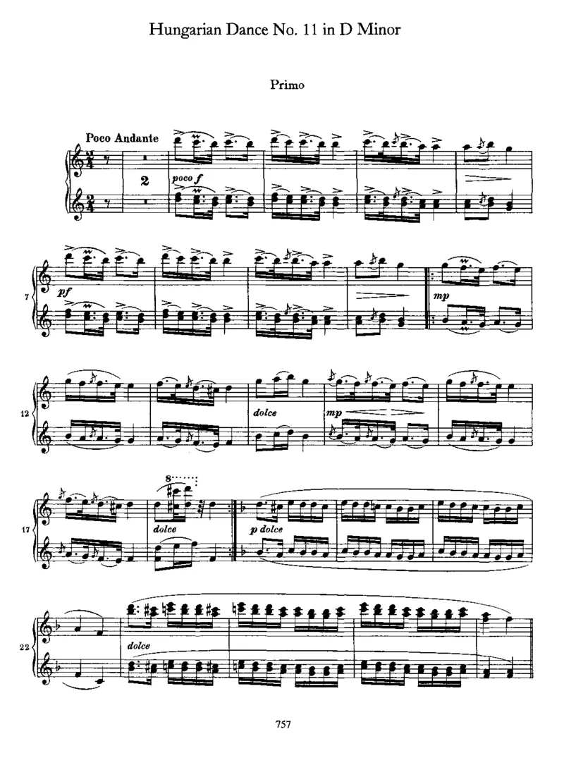 HungarianDanceNo11ind_一万首著名钢琴曲谱哈农贝多芬合集视频教学电子版高清无水印可打印_1古典钢琴知名音乐家谱_勃拉姆斯钢琴谱全集_匈牙利舞曲四手联弹版