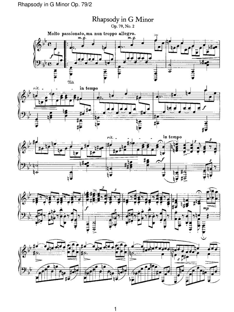 RhapsodyinGMinorOp.79_2_一万首著名钢琴曲谱哈农贝多芬合集视频教学电子版高清无水印可打印_1古典钢琴知名音乐家谱_勃拉姆斯钢琴谱全集_III.ShorterWorks