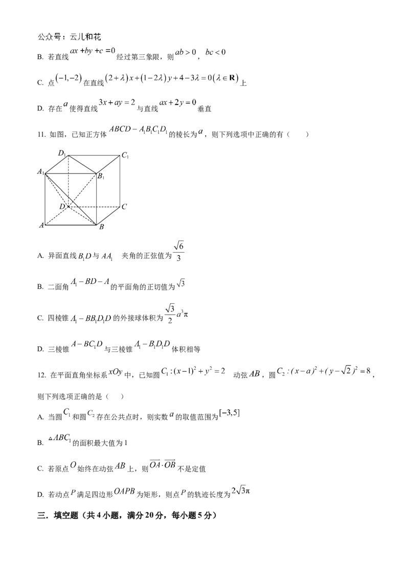 河南省信阳高级中学北湖校区2024-2025学年高二上学期期中考试数学Word版含解析_2024-2025高二（7-7月题库）_2024年11月试卷