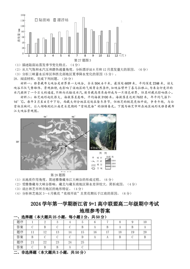 浙江省9+1高中联盟2024-2025学年高二上学期11月期中考试地理（含答案）_2024-2025高二（7-7月题库）_2024年11月试卷_1124浙江省9+1高中联盟2024-2025学年高二上学期11月期中考试