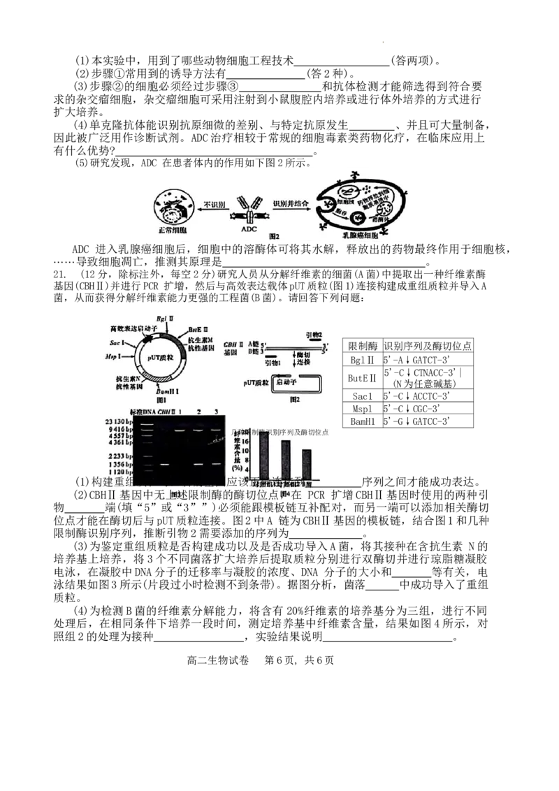 江西省上饶市2023-2024学年高二下学期期末教学质量检测生物试卷_2024-2025高三（6-6月题库）_2024年07月试卷_240703江西省上饶市2023-2024学年高二下学期期末教学质量检测