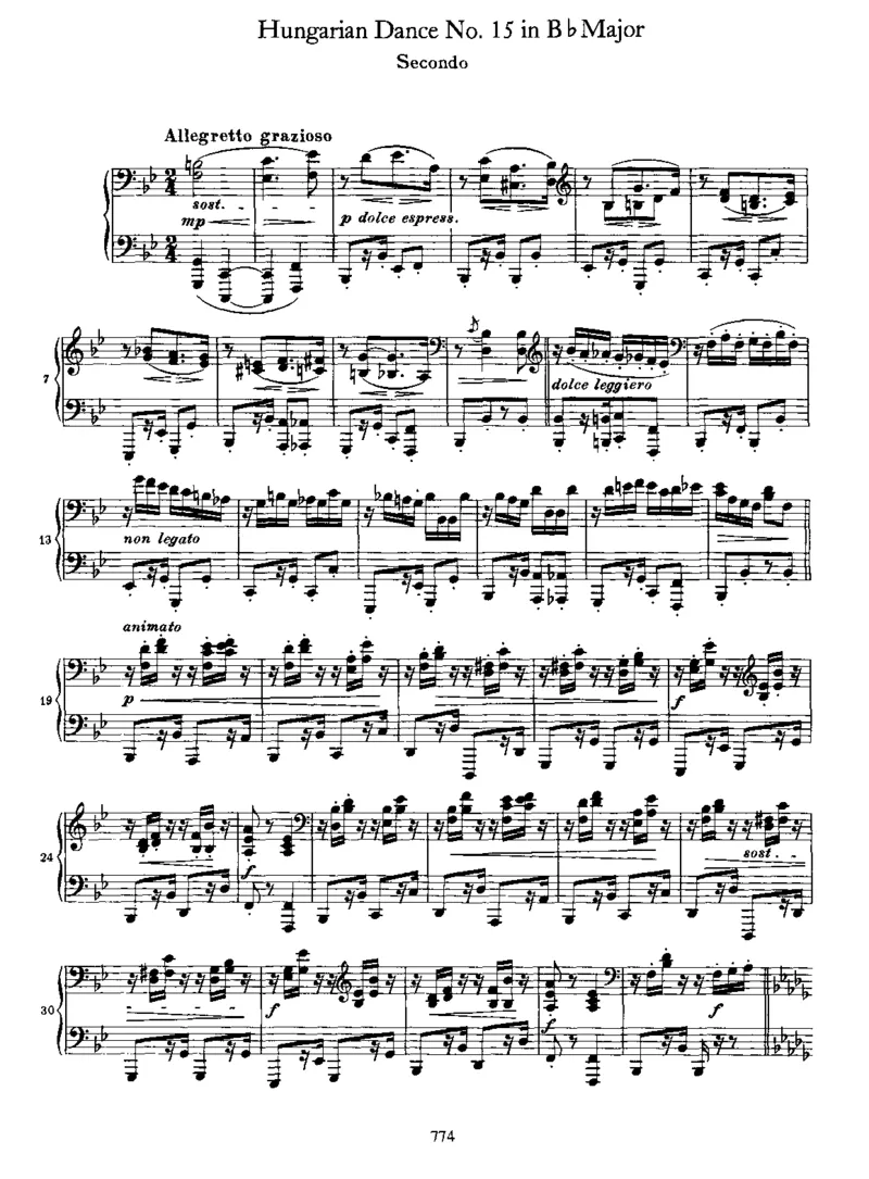 HungarianDanceNo15inBb_一万首著名钢琴曲谱哈农贝多芬合集视频教学电子版高清无水印可打印_1古典钢琴知名音乐家谱_勃拉姆斯钢琴谱全集_匈牙利舞曲四手联弹版