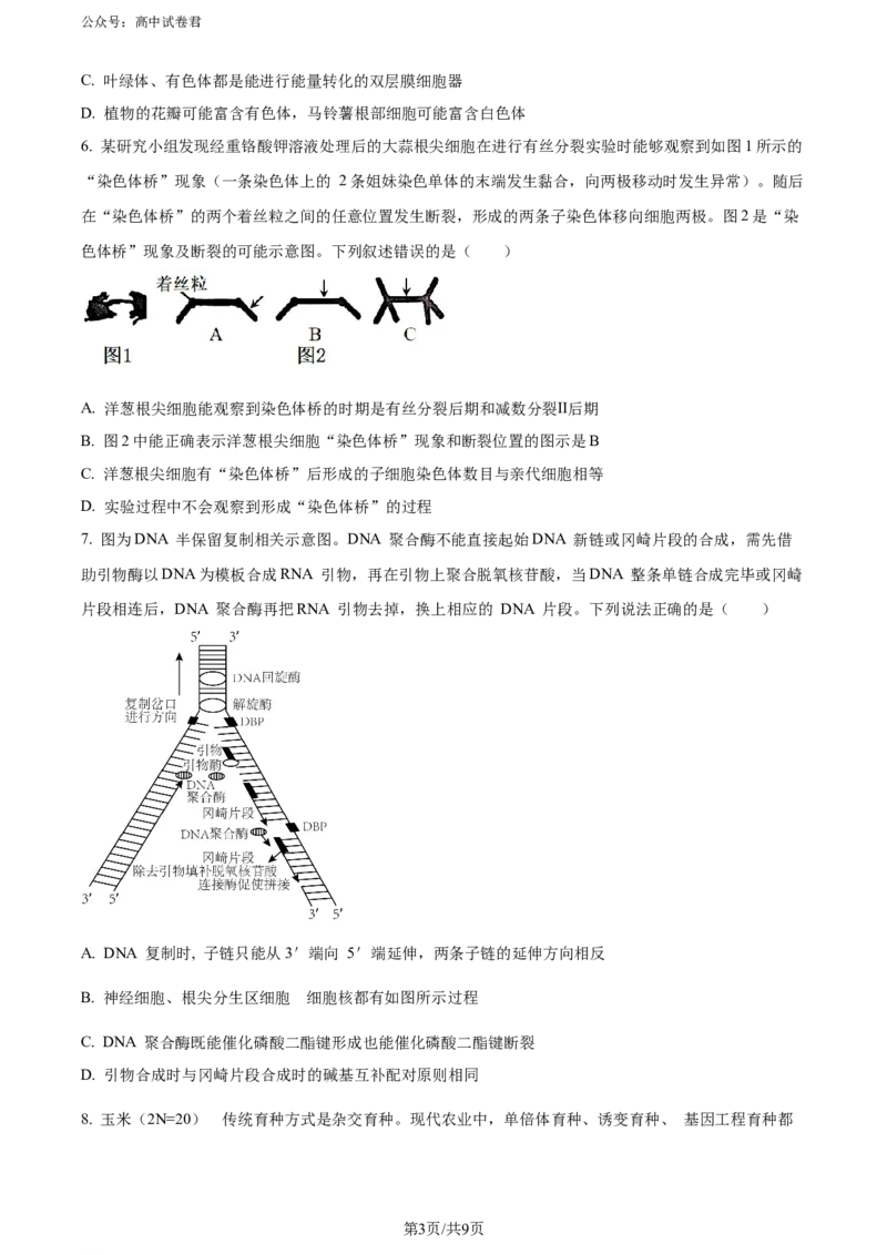 精品解析：2024年重庆市普通高中学业水平选择性考试高考模拟调研卷（三）生物试题（原卷版）_2024年3月_013月合集_2024届重庆市（康德卷）高考模拟调研卷（三）