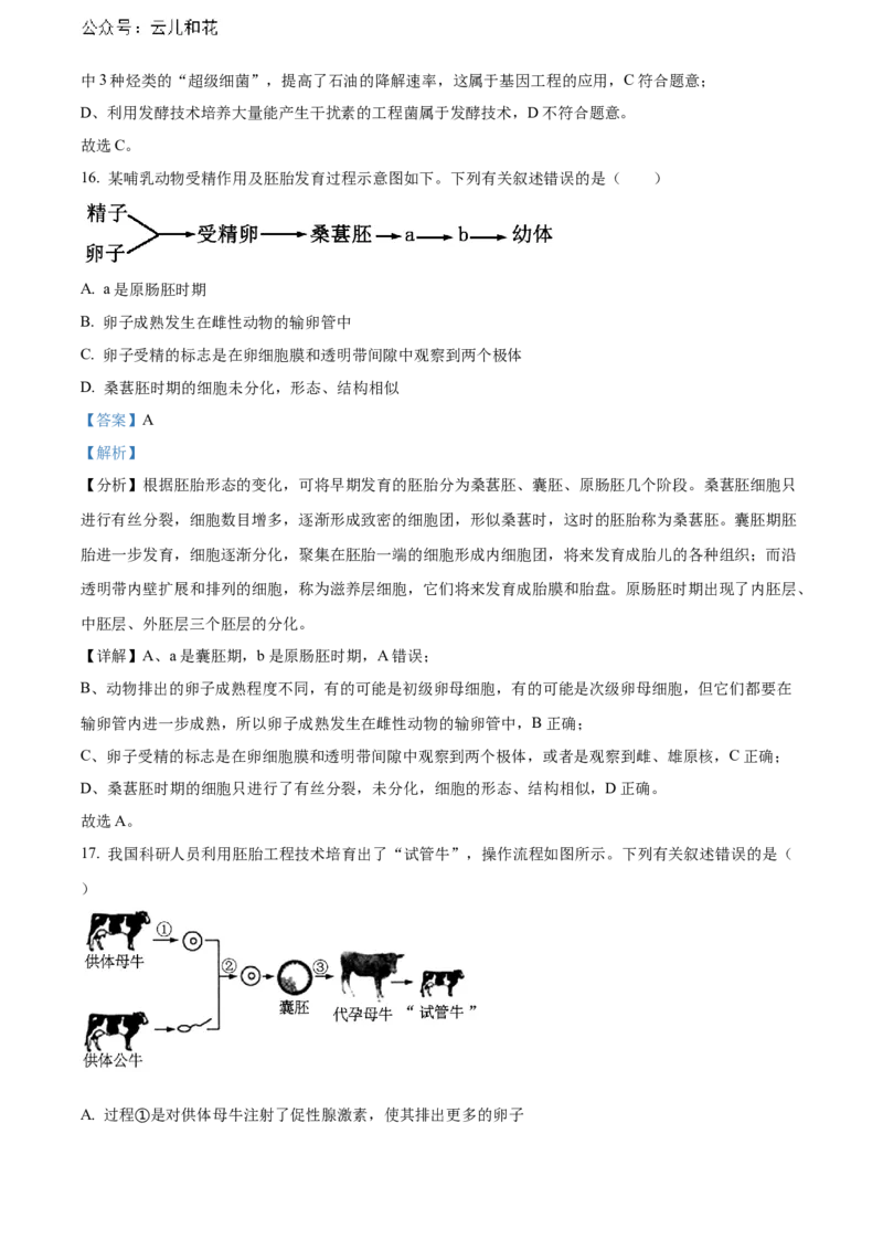 广东省湛江市2023-2024学年高二下学期期末考试生物Word版含解析_2024-2025高二（7-7月题库）_2024年07月试卷_0730广东省湛江市2023-2024学年高二下学期期末考试