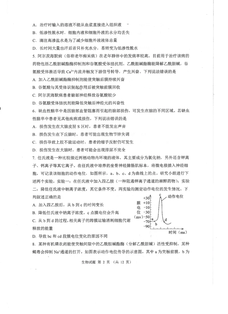 山东省实验中学2024-2025学年高二上学期10月月考生物试题含答案_2024-2025高二（7-7月题库）_2024年10月试卷_1024山东省实验中学2024-2025学年高二上学期10月月考