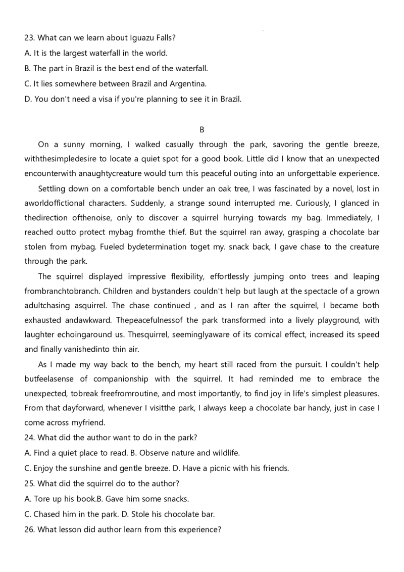 重庆市第八中学校2023-2024学年高三3月高考适应性月考卷（六）英语试卷_2024年3月_013月合集_2024届重庆市第八中学高考适应性月考卷（六）