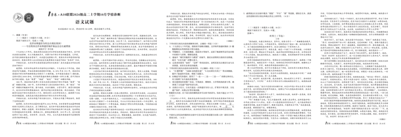 1号卷&middot;A10联盟2024级高二上学期10月学情诊断语文_2025年10月高二试卷_251017安徽省1号卷&middot;A10联盟2024级高二上学期10月学情诊断（全）