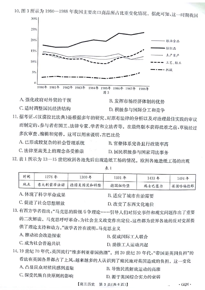 历史_2024-2025高三（6-6月题库）_2024年11月试卷_1116金太阳2025届高三11月期中百万联考2001C（甘青宁）（全科）_金太阳2025届高三11月期中百万联考2001C（甘青宁）历史