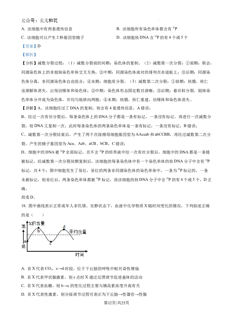 浙江省杭州市周边重点中学四校联考2024-2025学年高二上学期10月月考生物试题（解析）_2024-2025高二（7-7月题库）_2024年10月试卷