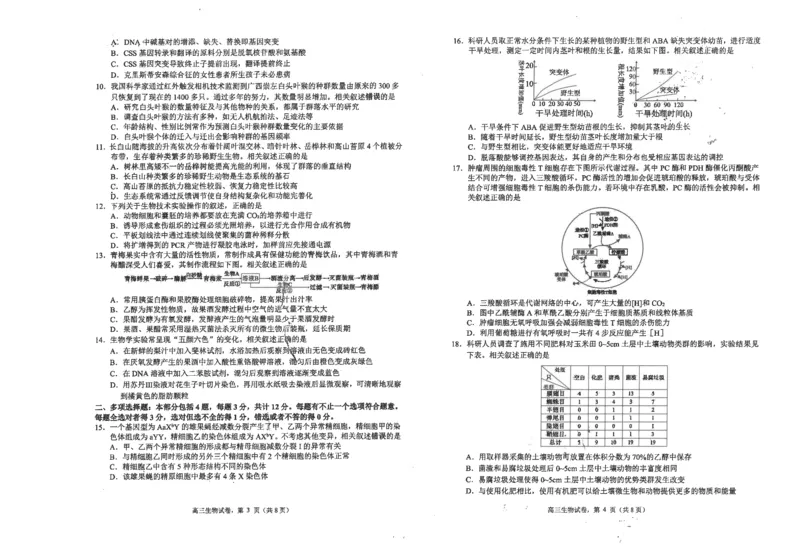 江苏省海安高级中学2024-2025学年高三上学期期中考试生物试题（含答案）_2024-2025高三（6-6月题库）_2024年12月试卷_1205江苏省海安高级中学2024-2025学年高三上学期期中考试试题