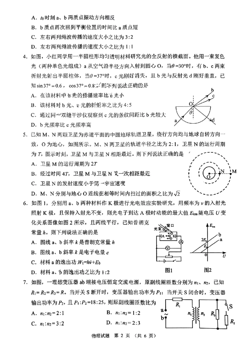 四川省大数据精准教学联盟2025届高三上学期一模考试物理+答案_2024-2025高三（6-6月题库）_2024年09月试卷_0912四川省大数据精准教学联盟2025届高三上学期一模考试