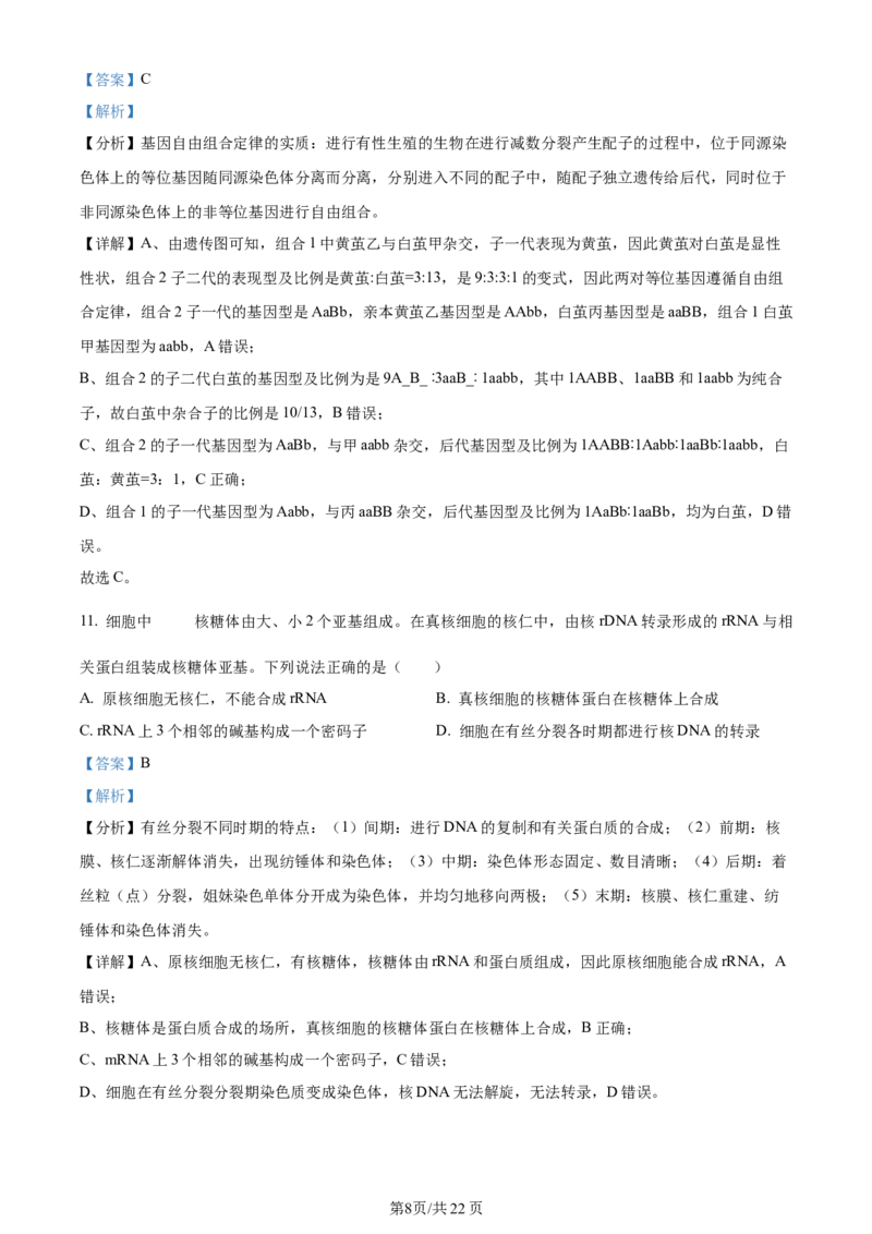 精品解析：福建省厦门市湖滨中学2023-2024学年高三上学期期中生物试题（解析版）(1)_2023年11月_0211月合集_2024届福建省厦门市湖滨中学高三上学期期中考试
