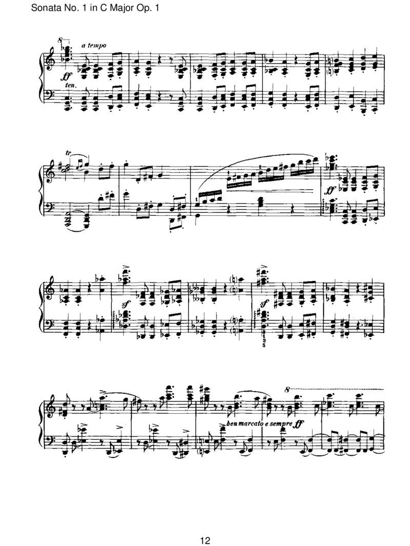 SonataNo.1inCMajorOp.1_一万首著名钢琴曲谱哈农贝多芬合集视频教学电子版高清无水印可打印_1古典钢琴知名音乐家谱_勃拉姆斯钢琴谱全集_I.Sonatas