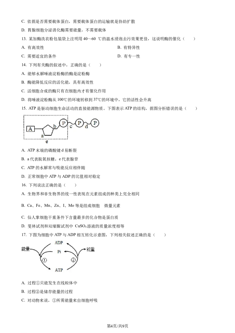 精品解析：甘肃省武威市凉州区2023-2024学年高三上学期第三次诊断考试生物试题（原卷版）(1)_2023年11月_0211月合集_2024届甘肃省武威市凉州区高三上学期第三次诊断考试