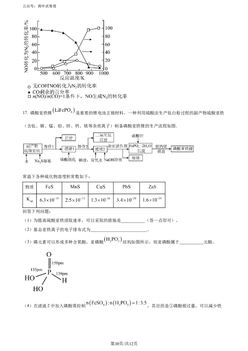 精品解析：湖南省长沙市四区2023-2024学年高三下学期3月调研考试（一模）化学试卷（原卷版）_2024年3月_013月合集_2024届湖南省长沙市四区市高三下学期3月调研考试（一模）