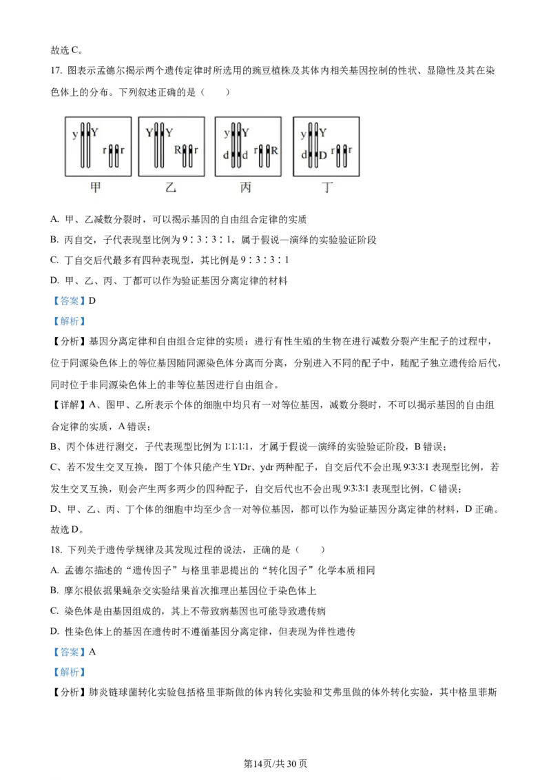 精品解析：河南省南阳市2023-2024学年高三上学期期中生物试题（解析版）(1)_2023年11月_0211月合集_2024届河南省南阳市高三上学期期中考试_河南省南阳市2024届高三上学期期中考试生物
