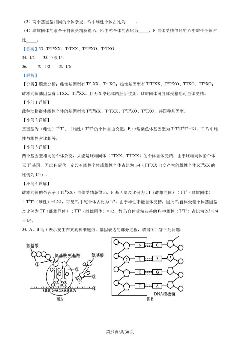 精品解析：河南省南阳市2023-2024学年高三上学期期中生物试题（解析版）(1)_2023年11月_0211月合集_2024届河南省南阳市高三上学期期中考试_河南省南阳市2024届高三上学期期中考试生物