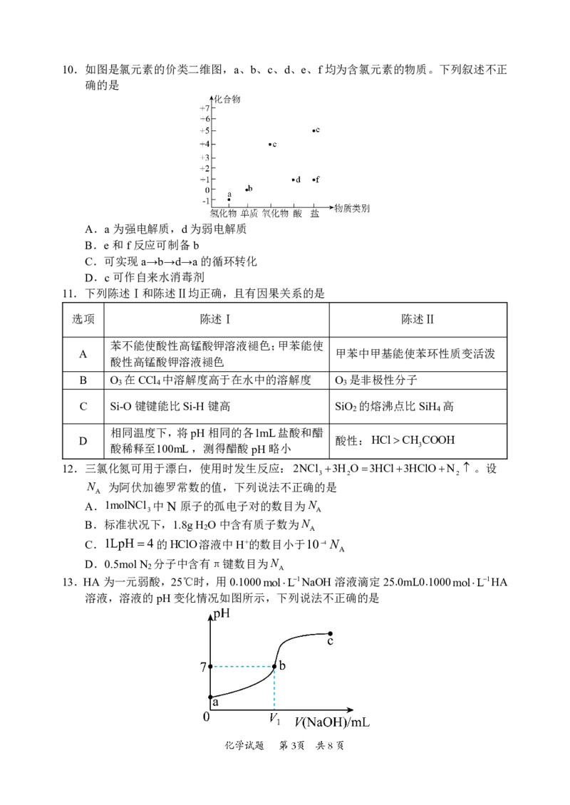 惠州市2025届高三第一次调研考试化学试题_2024-2025高三（6-6月题库）_2024年07月试卷_2407102025届广东省惠州市高三第一次调研考试（惠州高二期末考）