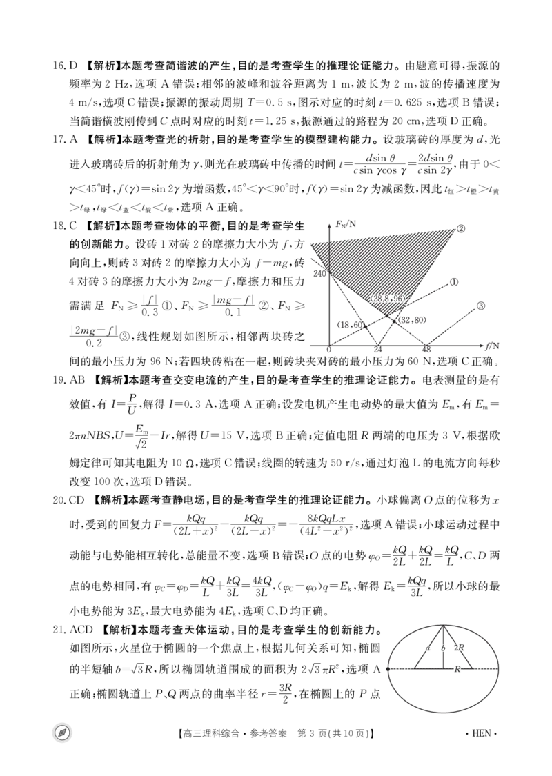 理科综合489C河南答案_2024年4月_01按日期_10号_2024届金太阳（指南针）河南名校联盟高三4月联考_2024届高三4月金太阳全国大联考（指南针)理综试题及答案解析